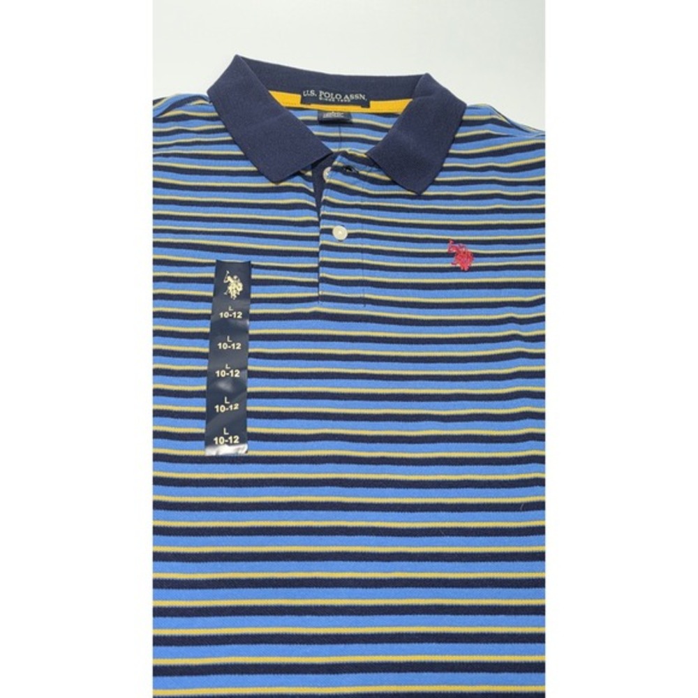 Boys L 10-12‎ New With Tags US Polo Assn. Striped Blue & Yellow Polo ASSN.